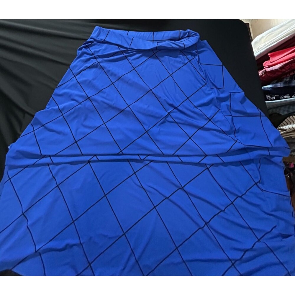 Lane Bryant Maxi Skirt 14/16 Womens Blue Black Plaid A Line Elastic Waist Stretc